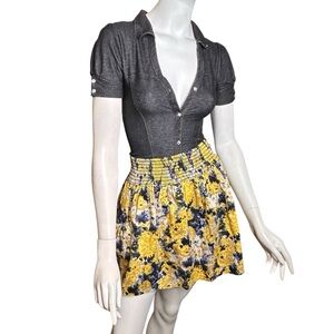 LILY WHITE Women’s Size Small Floral Mini Skirt Elastic Waist Yellow Blue
